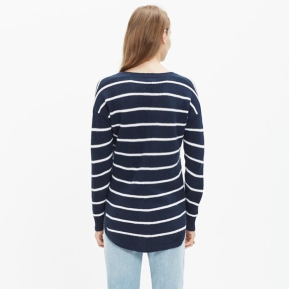 Madewell Chronicle Texture Pullover Sweater in Navy Blue Stripe - Picture 3 of 7